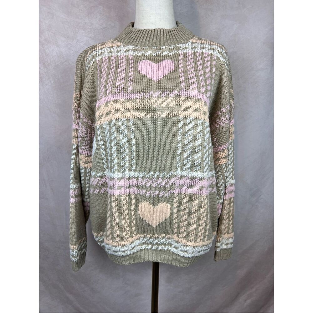 Vintage 1980s Plaid Heart Sweater Cottagecore Chic